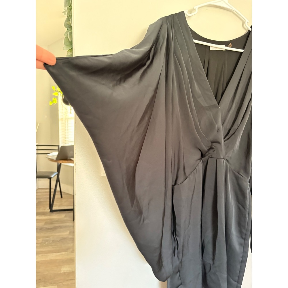 Ramy Brook Black Dolman Sleeve V-Neck Mini Dress Large Pleated Cocktail Evening - Picture 2 of 7
